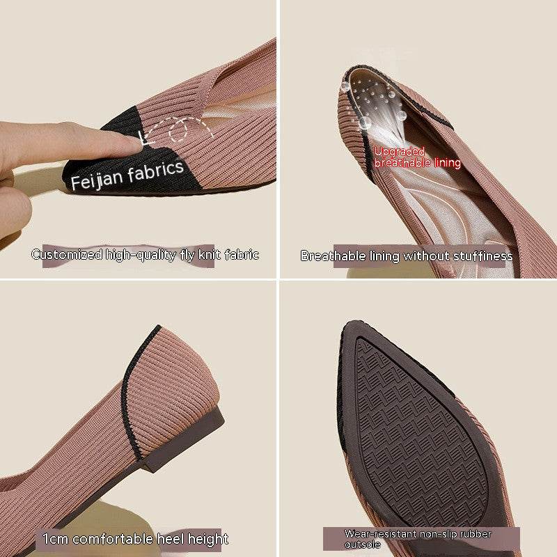 Pointed Toe Shallow Mouth Color Matching Flat Shoes - Mubimart