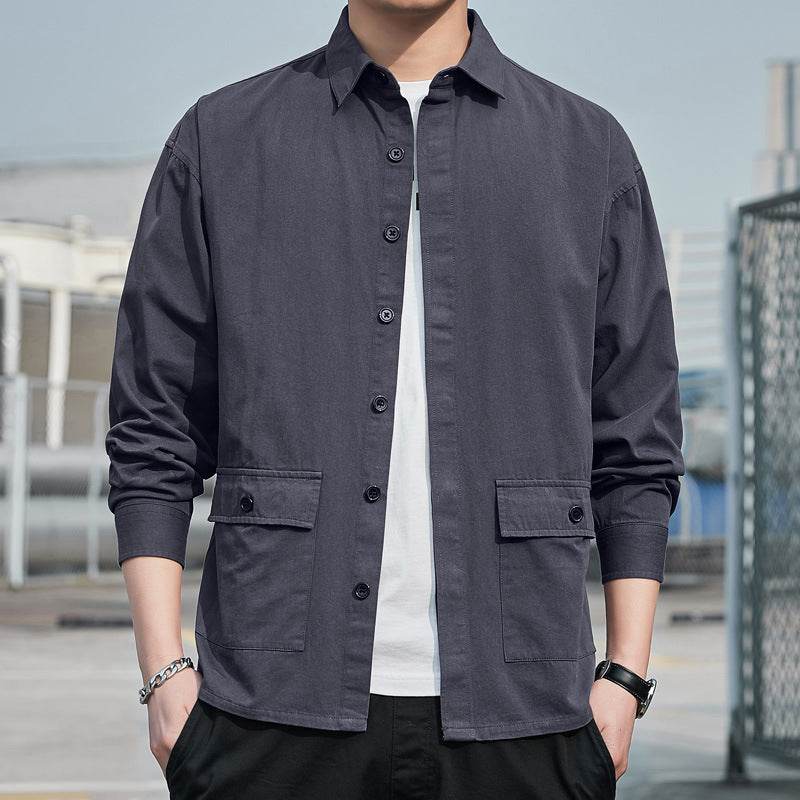 New Men's Long-Sleeved Shirt Loose Shirt Tooling Jacket - Mubimart