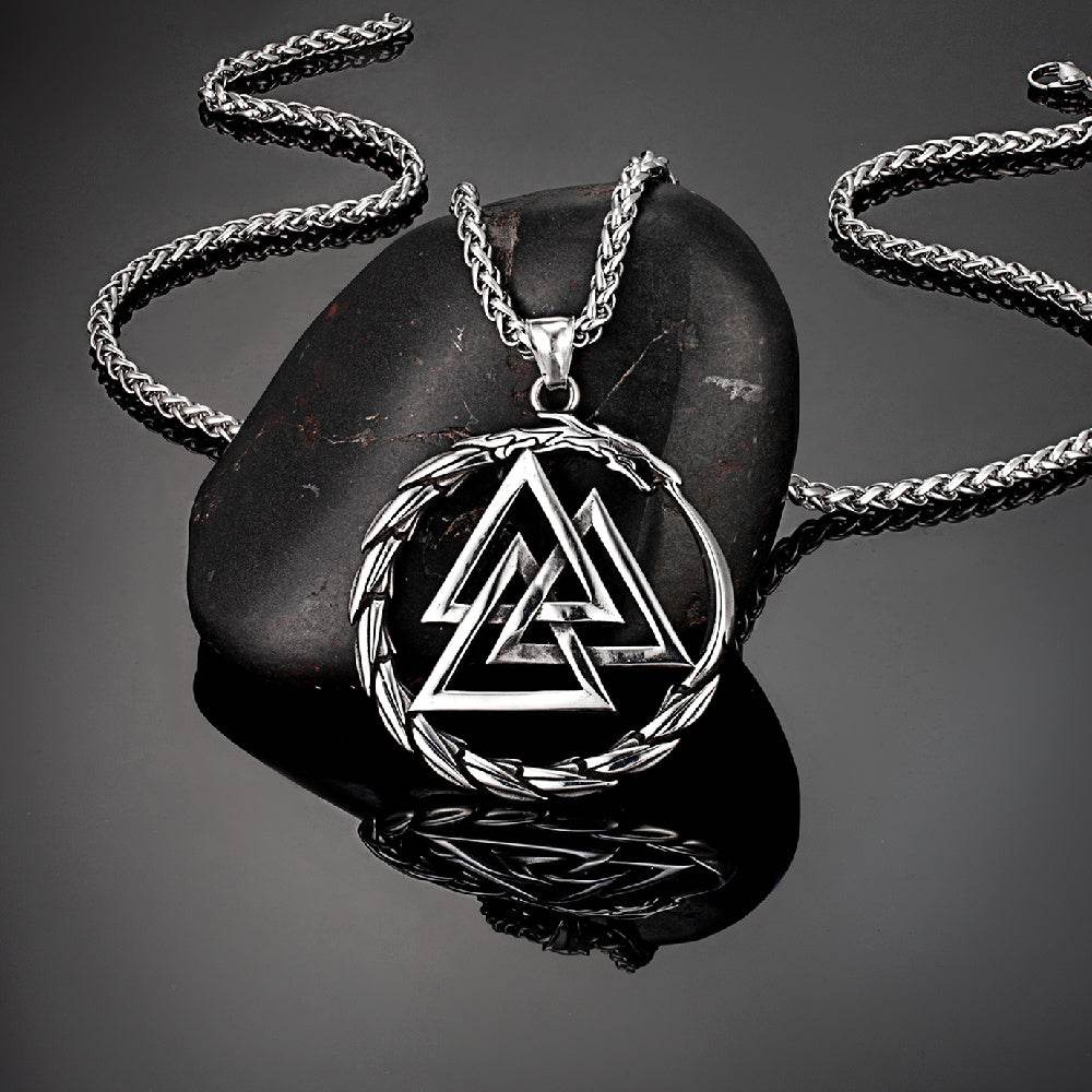 Punk Vikings Dragon Stainless Steel Necklace Mens Nordic Run - Mubimart
