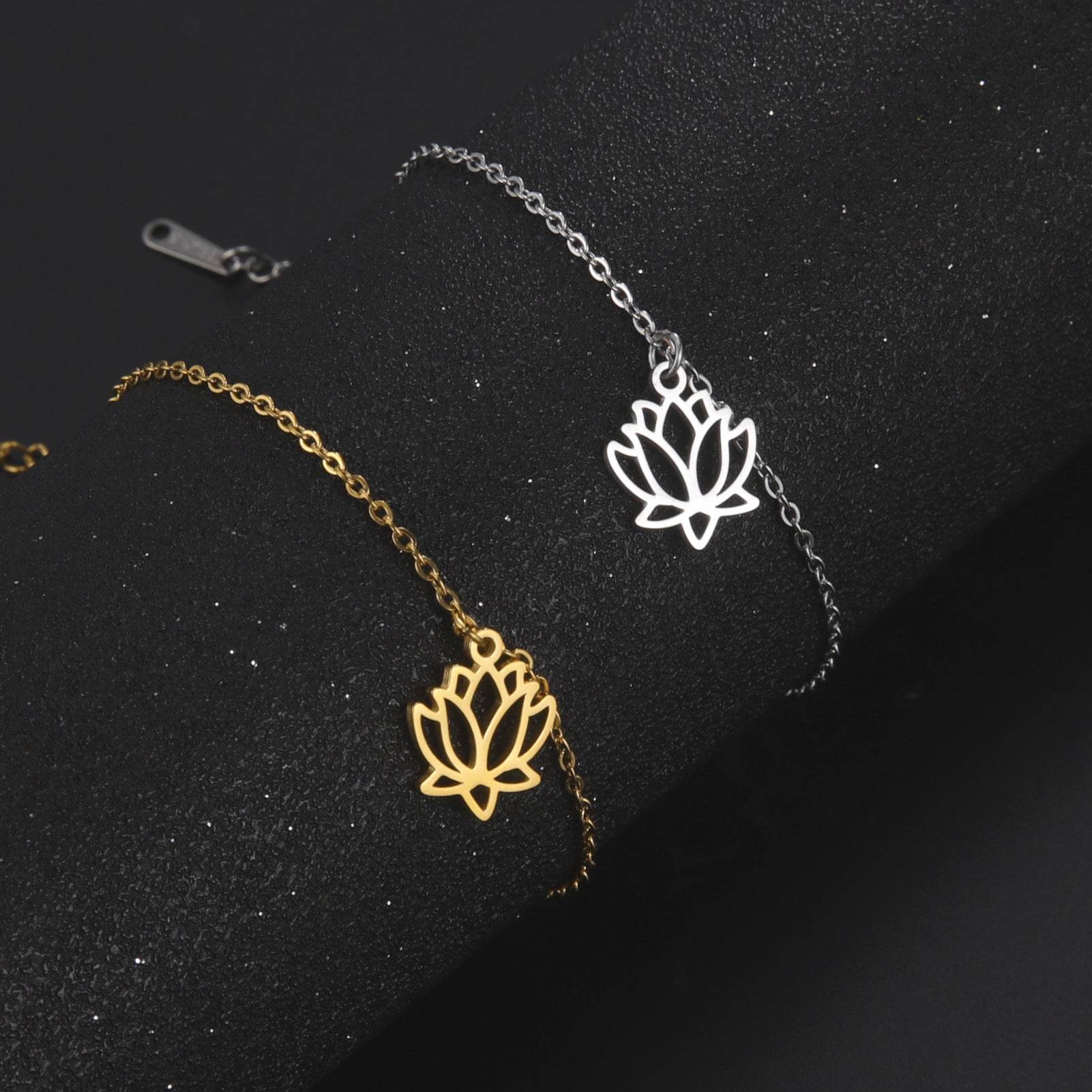 Women's Lotus Stainless Steel Bohemian Pendant Ankle Bracelet Beach Accessories - Mubimart