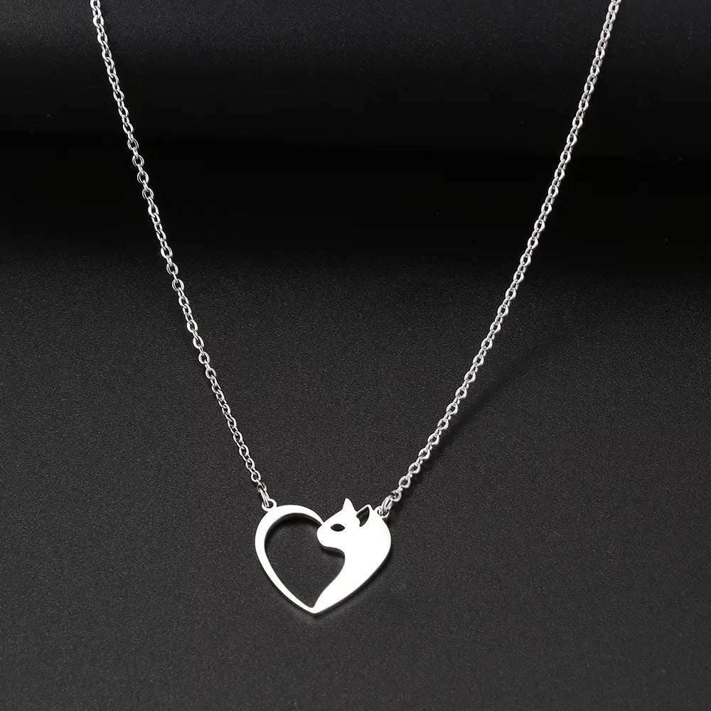 Women's Fashion Jewelry Stainless Steel Necklaces Heart Cat Hollow Pendant Choker Clavicle Chain Charm Fashion Necklaces For Women Jewelry Girls Gifts - Mubimart