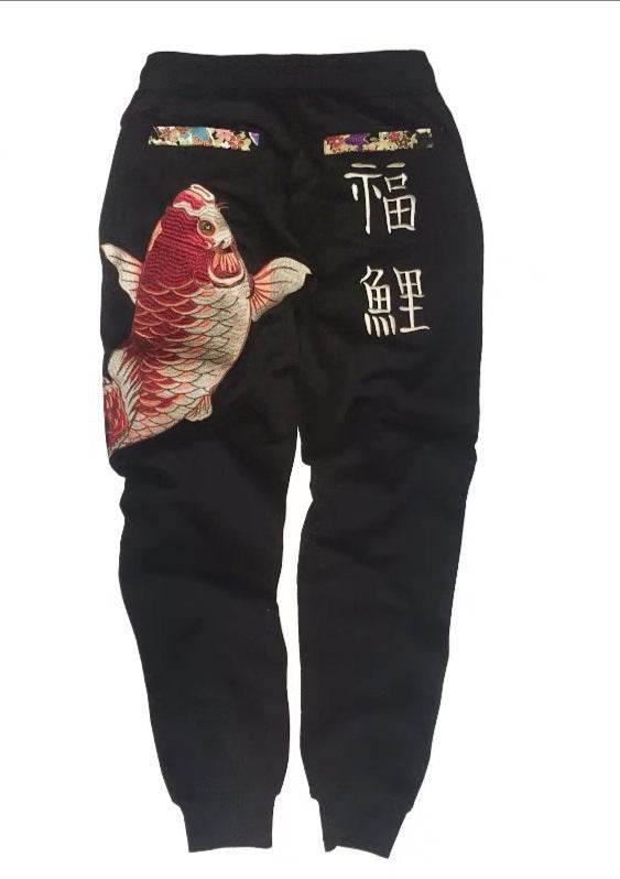 Men's Sweatpants Style Embroidered Cotton Pants - Mubimart
