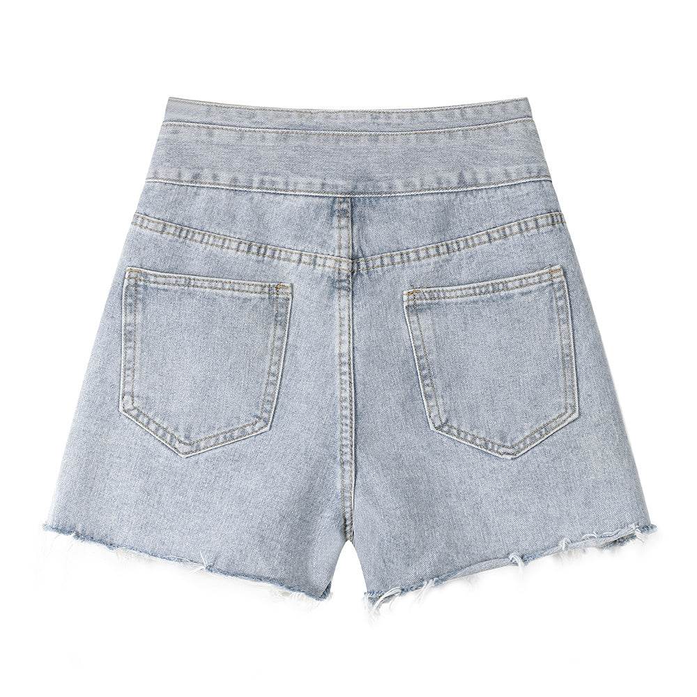 High Waisted Wide Leg Denim Shorts For Women - Mubimart