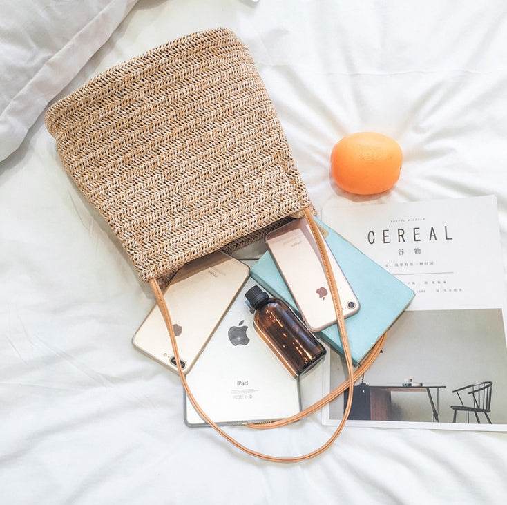 Bag straw woven fashion women shoulder tote handmade bag summer leisure ladies knitting handbag Feminine beach bags bolsos mujer - Mubimart
