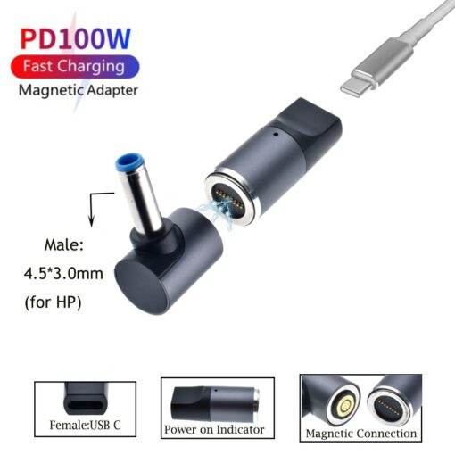 100W Magnetic Plug Connector Type C USB C To 4.5x3.0mm Dc Power Jack Laptop Charger Converter For Pavilion Envy Elitebook - Mubimart