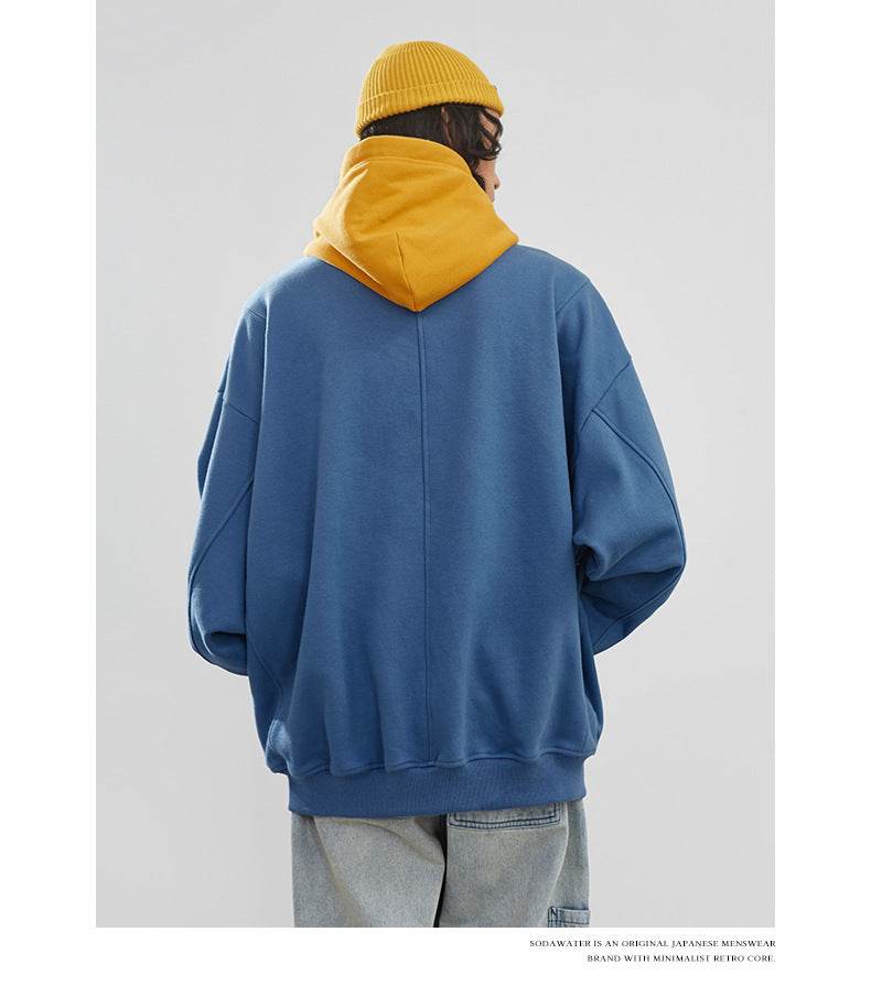 Hooded Sweatshirt Colorblock Patch Sweatshirt - Mubimart