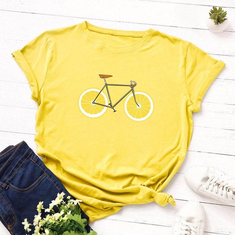 Cute bike print plus size t shirt - Mubimart
