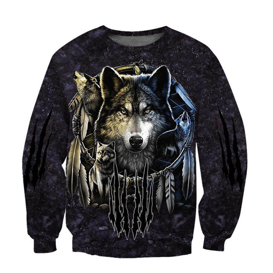 Darkness Dreamcatcher Wolf 3D Printed Men Hoodies Sweatshirt - Mubimart