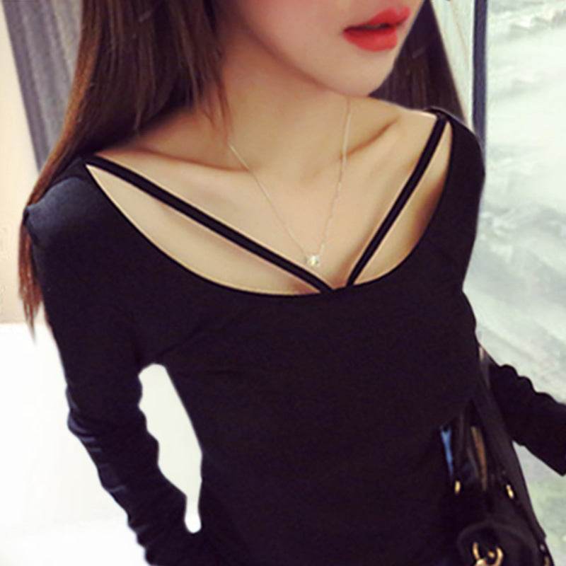Women's Plus Size Long Sleeve Halter T-Shirt - Mubimart