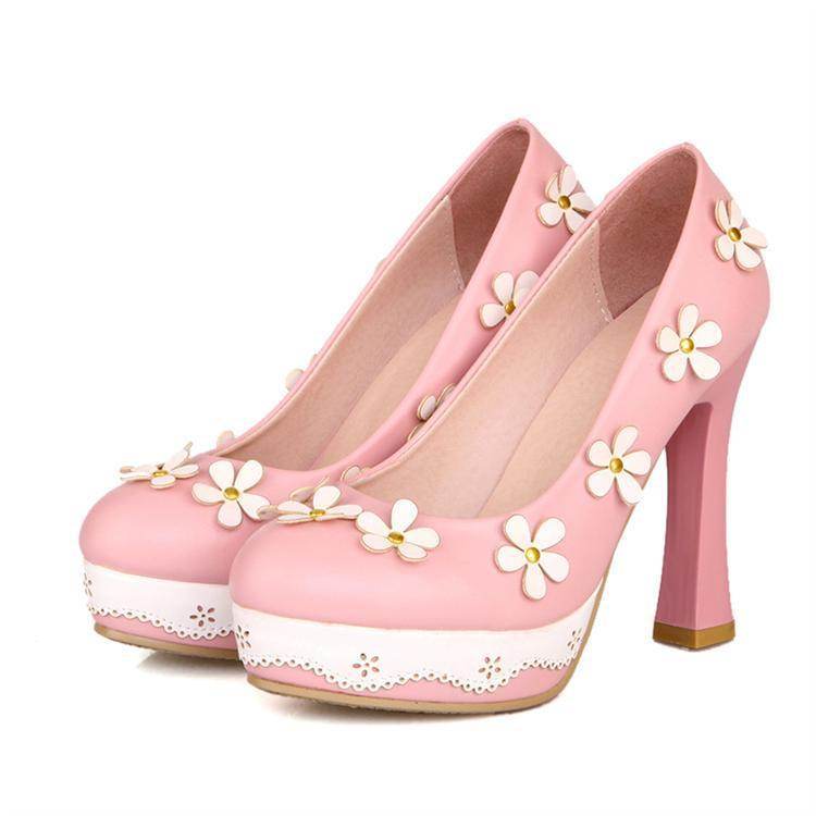 Flower candy shoes pump pumps high heels - Mubimart
