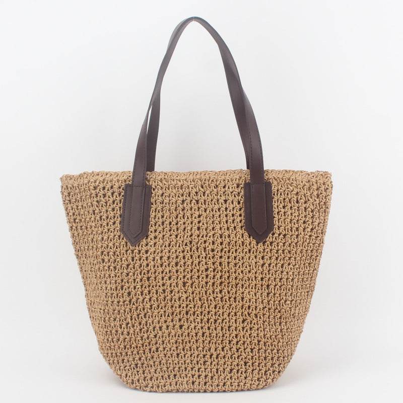 Round Straw Bags Women Summer Rattan Bag Handmade Woven Beach Cross Body Bag - Mubimart