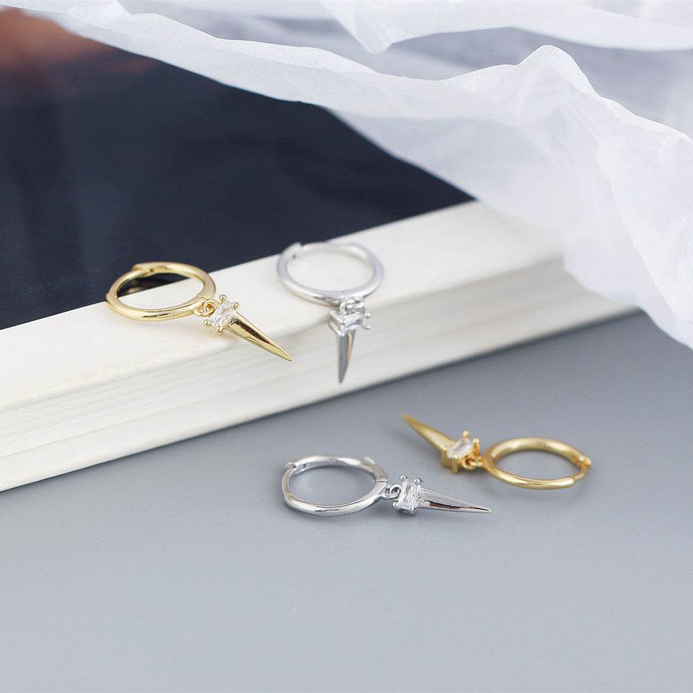 Silver Zircon Cone Hoop Huggies Earrings For Fashion Women Hiphop Fine Jewelry Geometric Accessories - Mubimart