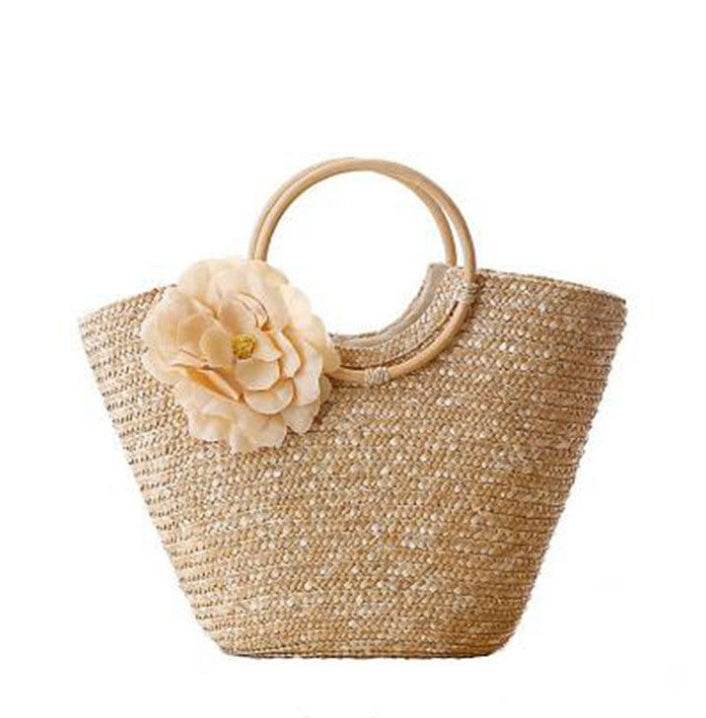 Straw bag beach bag handbag - Mubimart