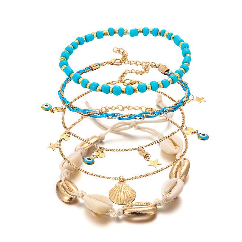 Braided 5-piece ankle bracelet - Mubimart