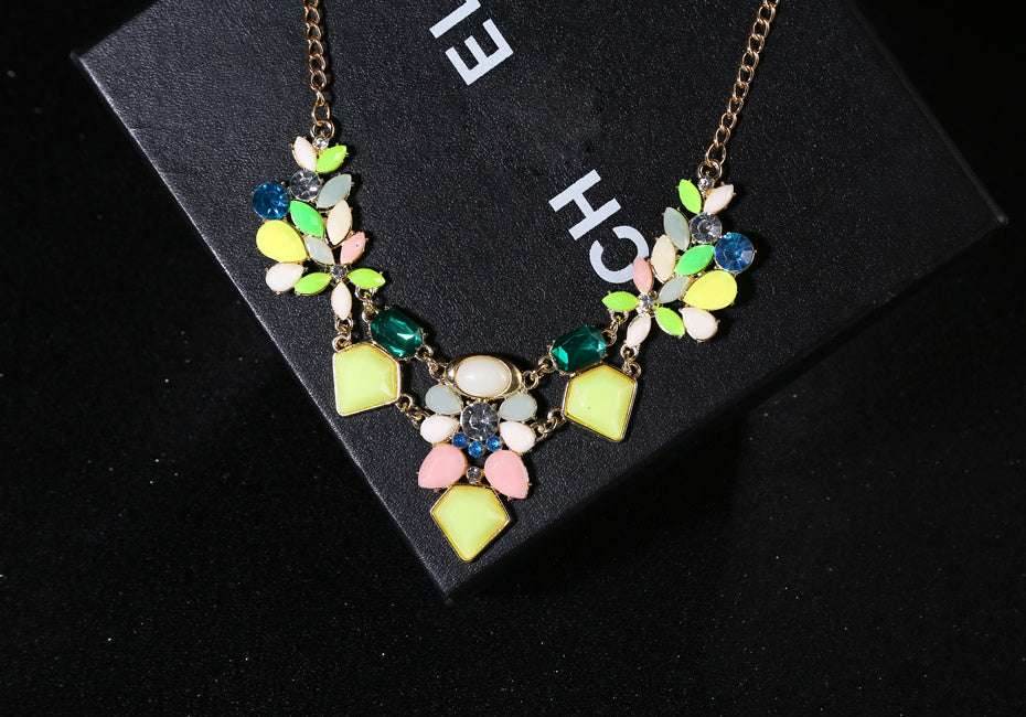 New Arrival Resin Fashion Colorful Cute Charm Gem Flower Choker Necklaces & Pendants Fashion Jewelry Woman Gift Summer style - Mubimart