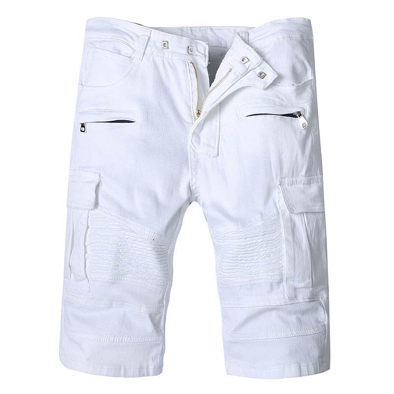 Men's white slim denim shorts - Mubimart