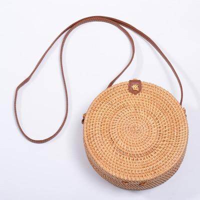 INS CHIC Handmade Crossbody bags Bohemian Straw Bags for Women Little Circle Beach Handbags Summer Vintage Rattan Bag - Mubimart