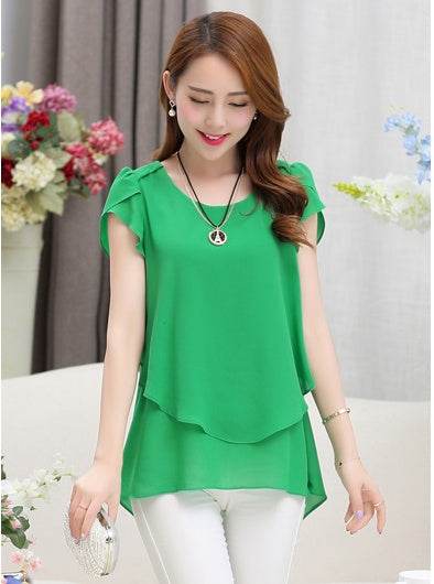 New Summer Women Blouse Loose Shirt O-Neck Chiffon Blouse Female Short Sleeve Blouse Plus Size 5XL Shirts Tops - Mubimart
