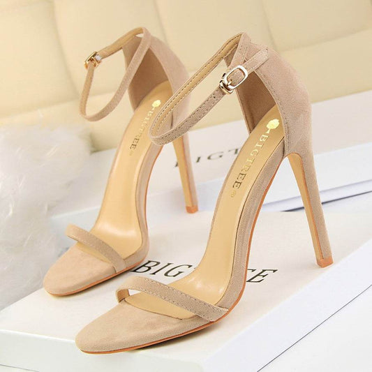 High-heeled suede open-toe pumps - Mubimart