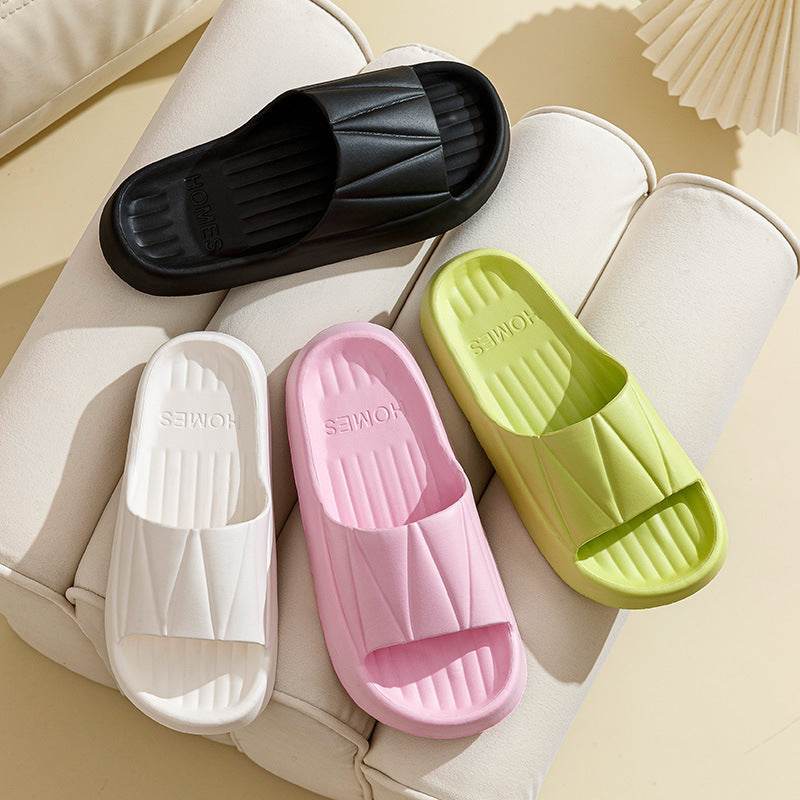 Non-slip Stripe Design Home Slippers Summer Thick Sole Floor Bathroom Slipper For Women Men House Shoes - Mubimart