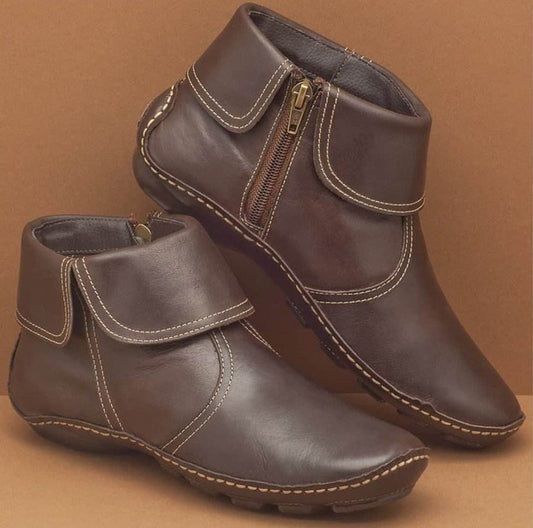 Ankle Boots Women Zipper Flat Shoes - Mubimart