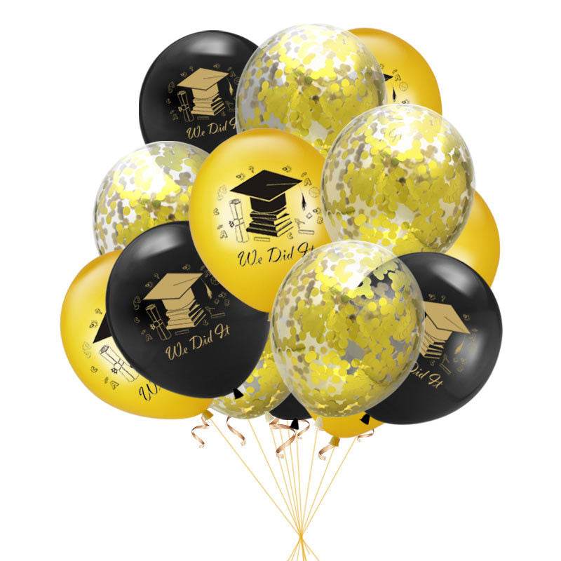 10pcs Graduation Balloons Gold Silver Black Latex Balloon - Mubimart