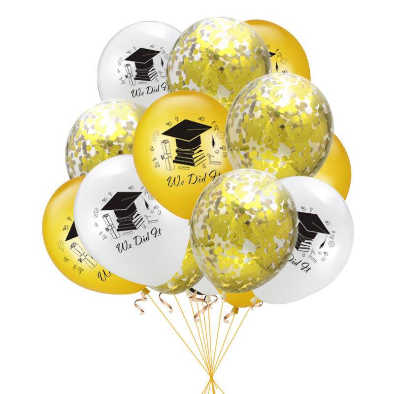10pcs Graduation Balloons Gold Silver Black Latex Balloon - Mubimart