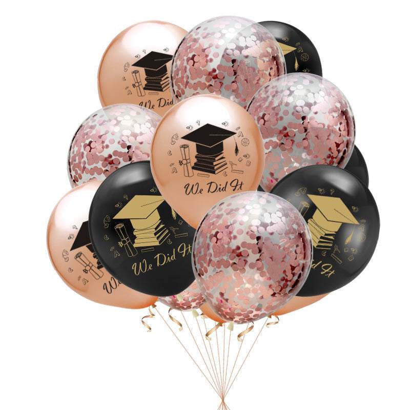 10pcs Graduation Balloons Gold Silver Black Latex Balloon - Mubimart