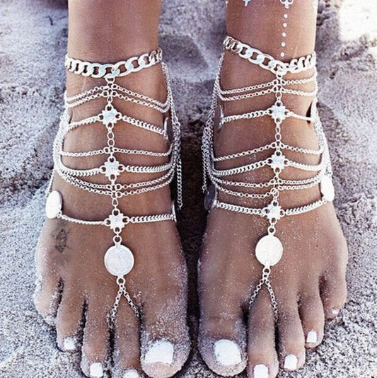 Fashion Silver Chain Barefoot Sandals Anklets Body Jewelry - Mubimart