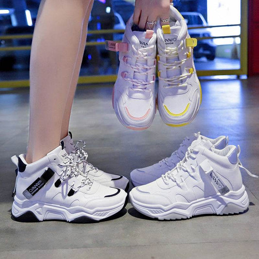 High-top sneakers, white shoes, women - Mubimart