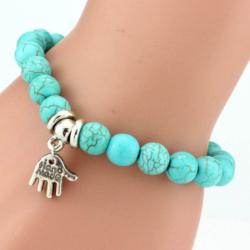 Vintage Turquoises Bracelets for Women Men Cross Tree Snake Owl Hand Pendant Charm Bracelet Bangle Fashion Jewelry - Mubimart