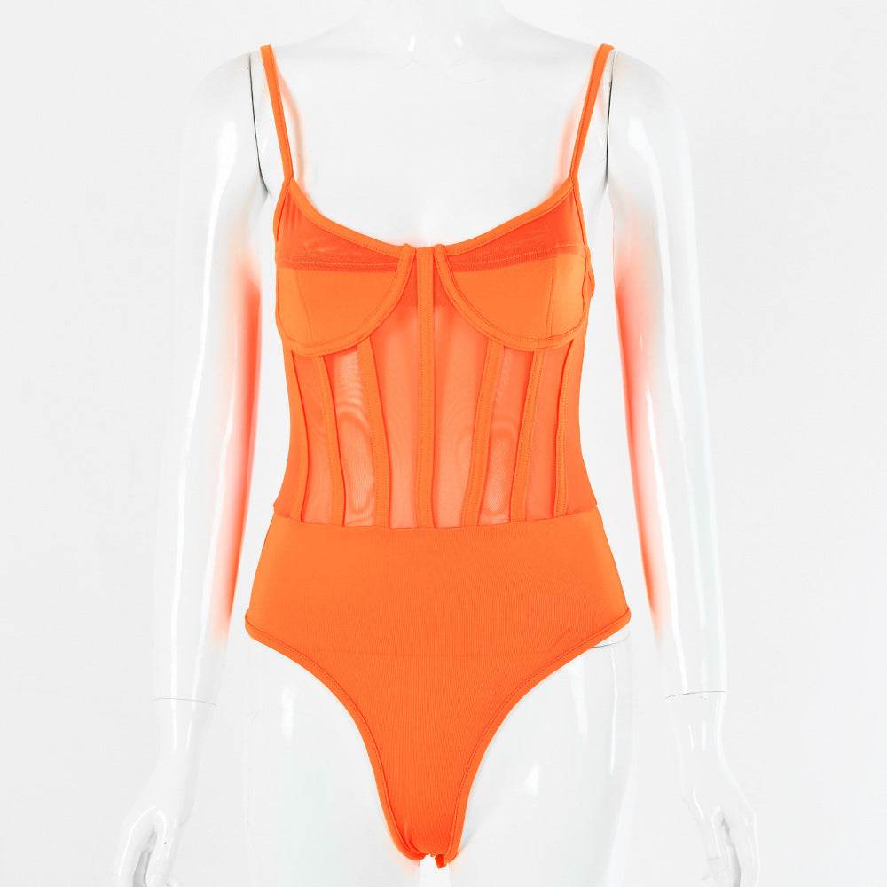 Mesh hollow bodysuit - Mubimart