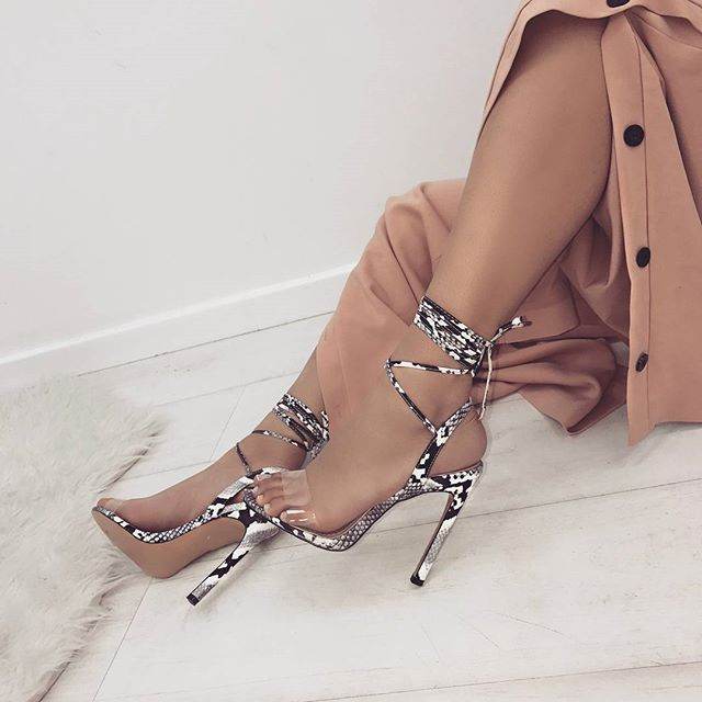 Sexy stilettos with strap snake pattern fish mouth - Mubimart