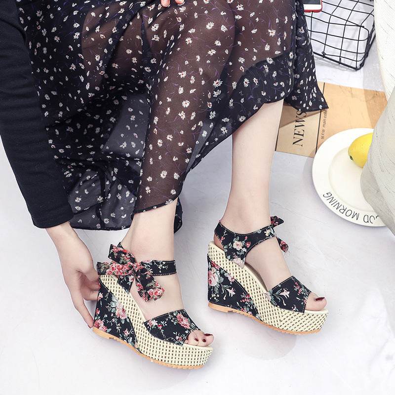 Bohemian Platform Heel Wedge Heel Women's Sandals - Mubimart