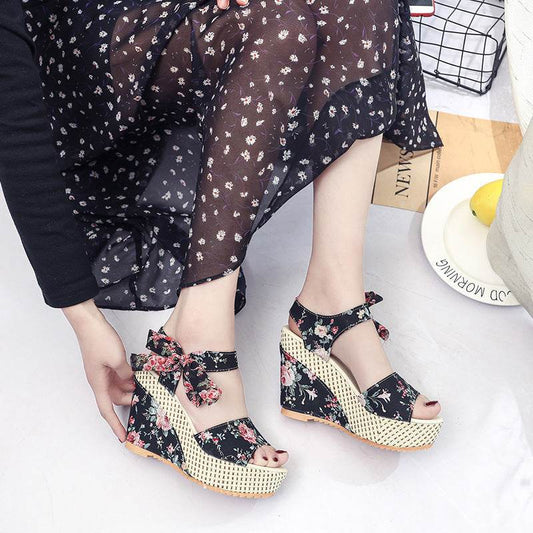 Bohemian Platform Heel Wedge Heel Women's Sandals - Mubimart