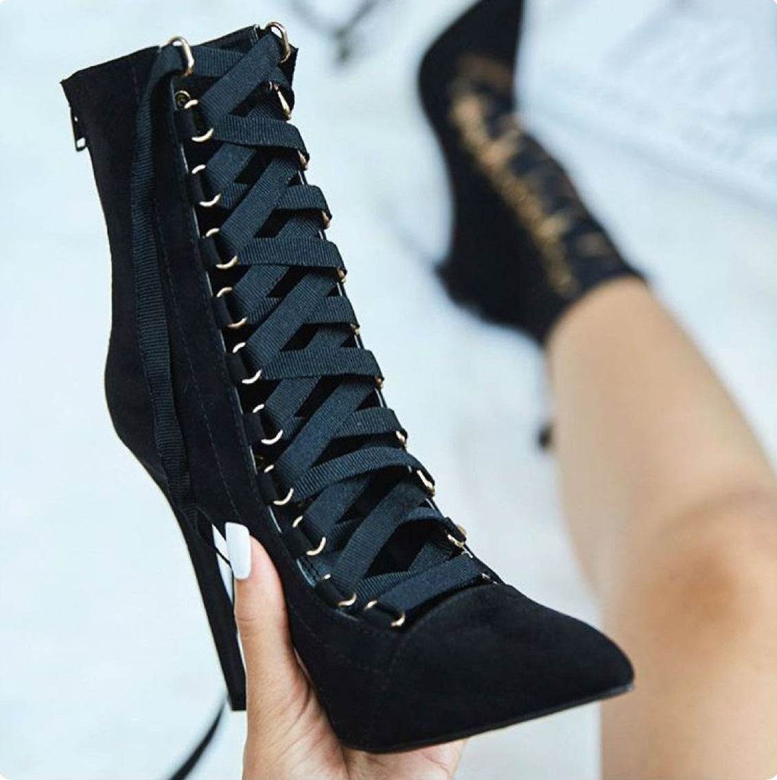 Cross-lacing stiletto boots - Mubimart