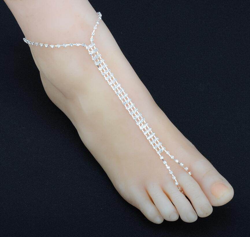 Sexy lady Summer Anklets Bracelet Rhinestone Beach Sandal Leg Chain Boho Crystal Anklet Foot Chain - Mubimart