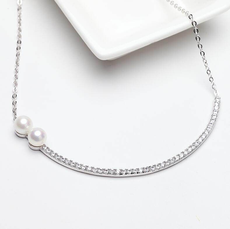 Elegant Clavicle Chain Girl Best Choice Full CZ Pearls White Gold Color Women Choker Necklace - Mubimart