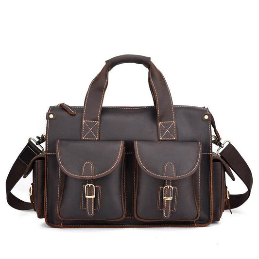 Leather men's retro portable briefcase - Mubimart