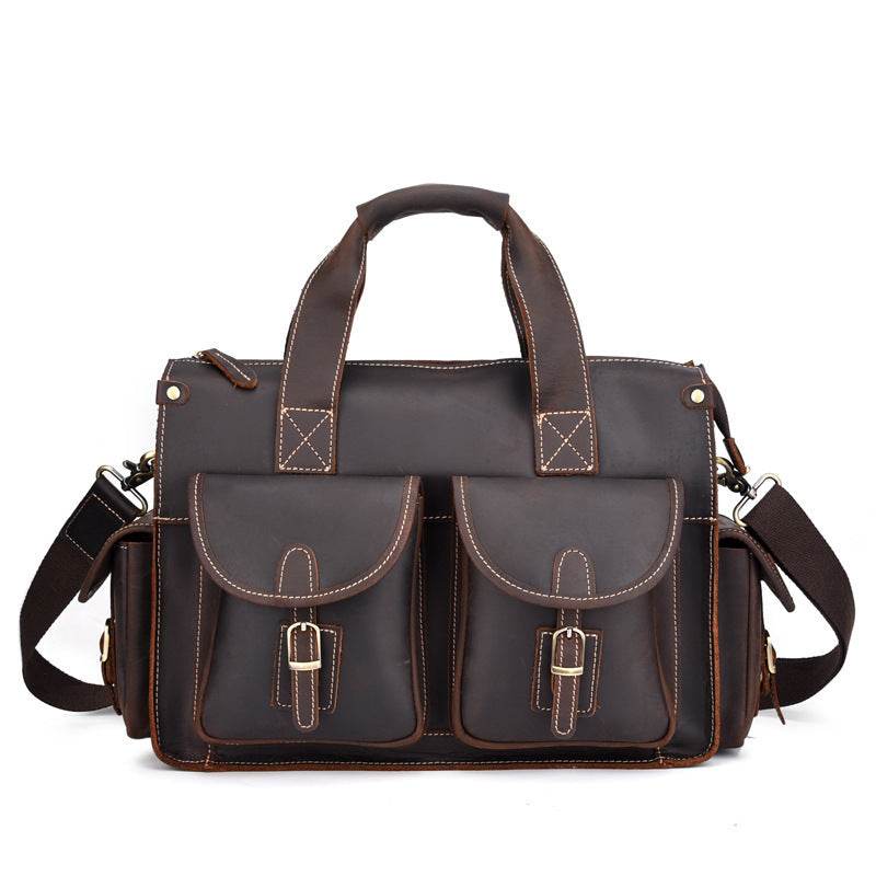 Leather men's retro portable briefcase - Mubimart