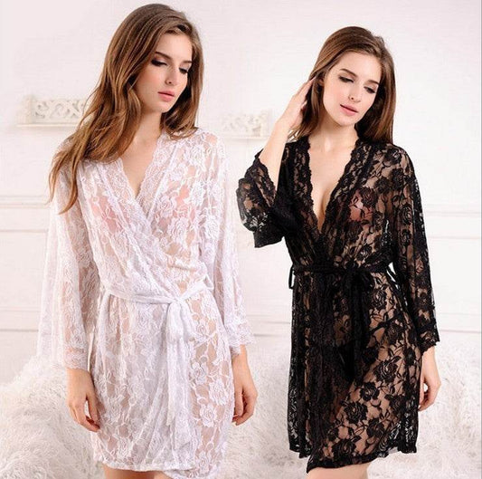 European and American Plus Size Sexy Lingerie Lace Kimono - Mubimart