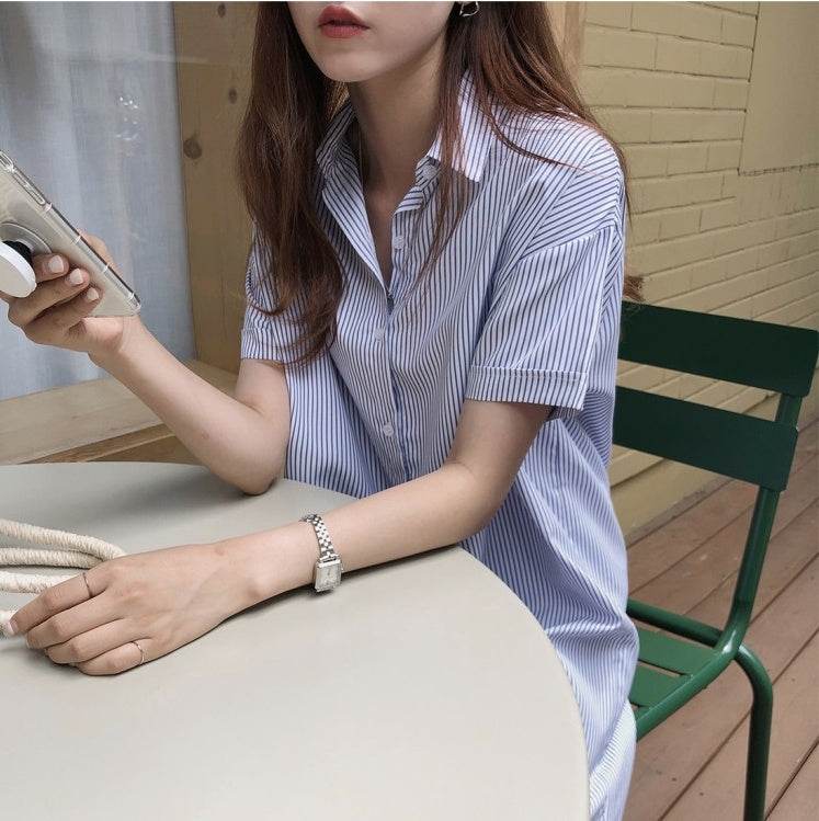 Striped shirt dress - Mubimart