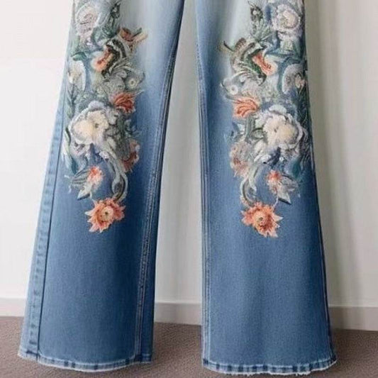 Fashion Embroidery Straight Jeans For Women - Mubimart
