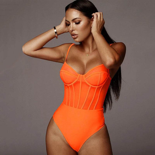 Mesh hollow bodysuit - Mubimart