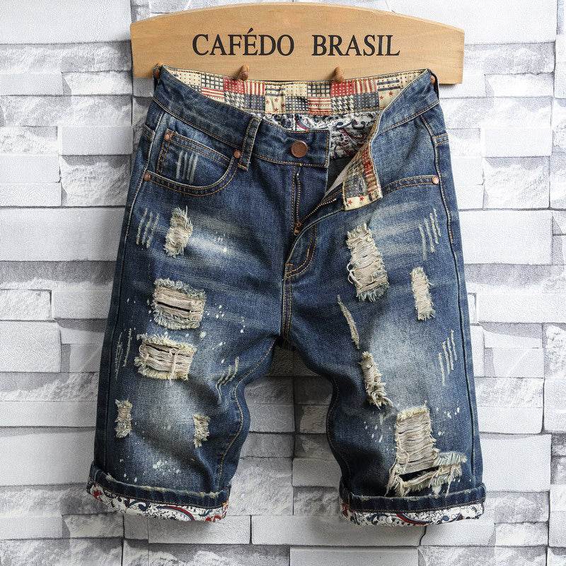 New summer perforated denim shorts - Mubimart