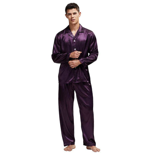 Men's Stain Silk Pajama Set Men Pajamas Silk - Mubimart