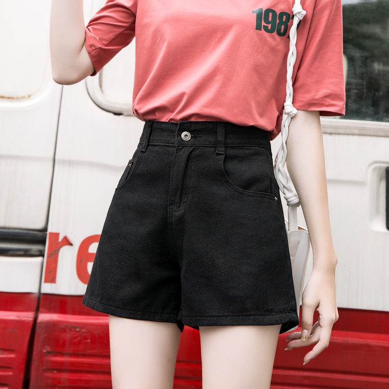 High waist denim shorts women summer loose - Mubimart