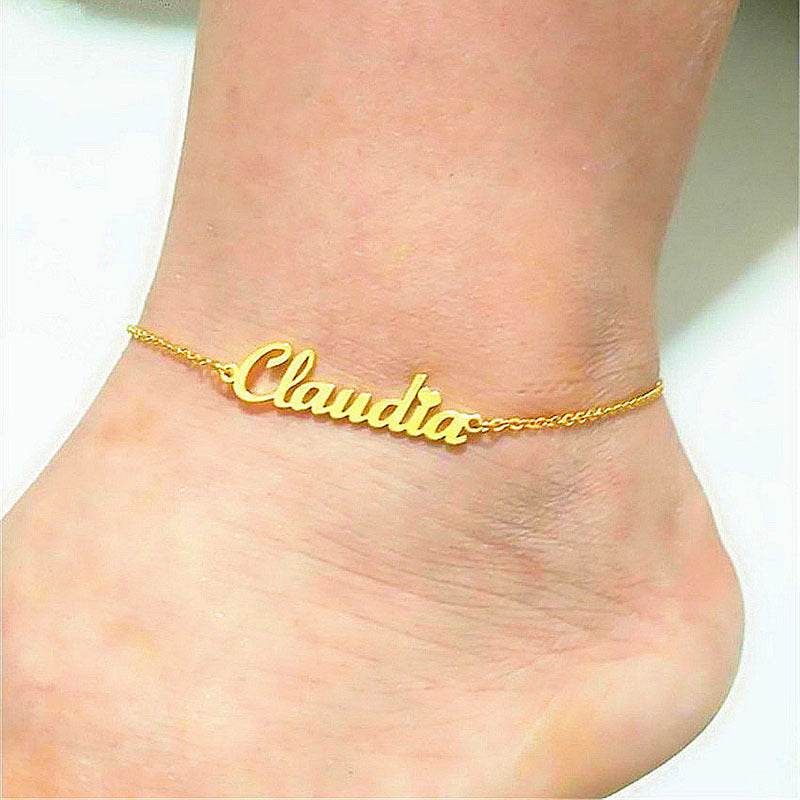 Summer Personalized Custom Name Anklets For Women Stainless Steel Cable Chain Gold Colour Sandy Beach Exquisite Jewelry Present - Mubimart