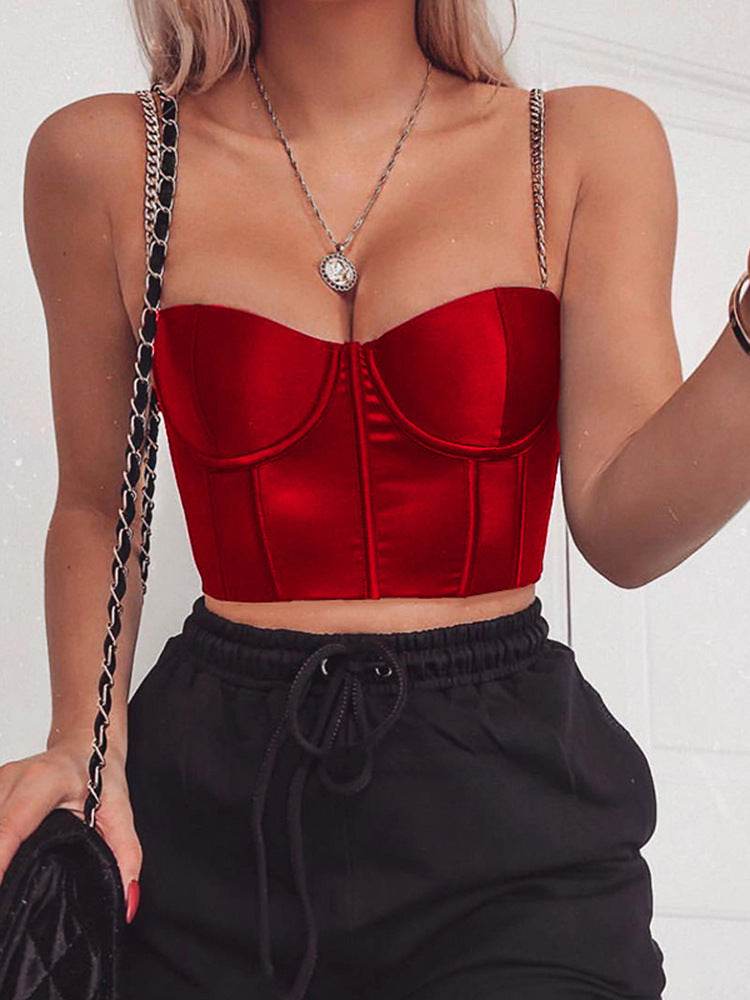 Sexy Slim-fit Metal Camisole Top Cropped Satin Camisole Women - Mubimart