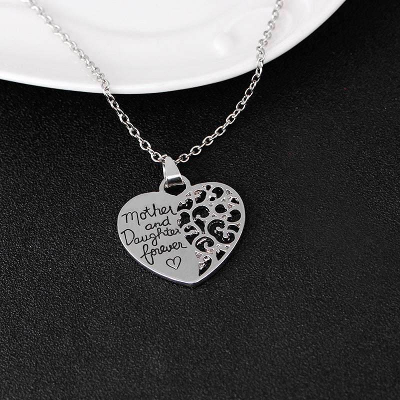Heart Letter Pendant Necklaces Mother And Daughter Love Forever Hollow Mother's Day Gift Chain Necklace Choker Jewelry - Mubimart